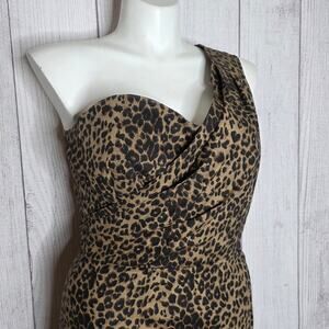Stop Staring! Leopard Print One Shoulder Vintage Inspired Midi Dress, sz 14